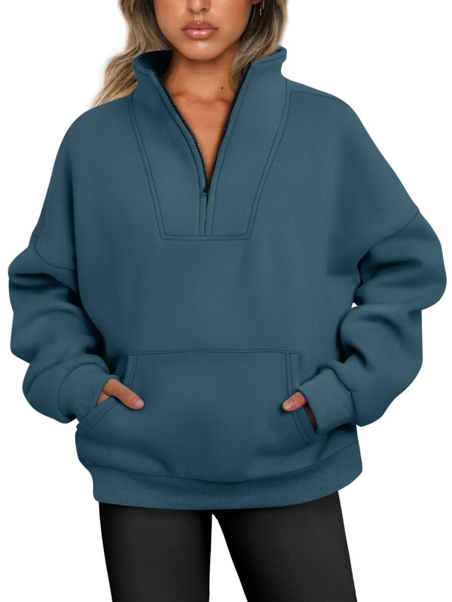 Trendy Queen Sweatshirts Half Zip Pullover Quarter Zip Oversized Hoodies Sweaters Comfy Fall Outfits 2024 Y2K Winter Clothes - Love Salve